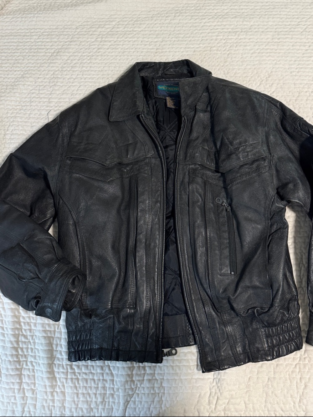 Vintage Men's Black Leather Bomber Jacket by Silver Creek